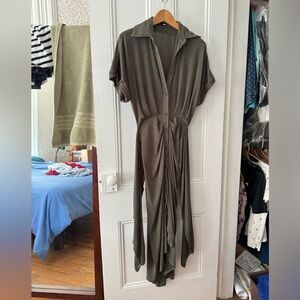fashion nova  wrap waist olive green midi dress size Med